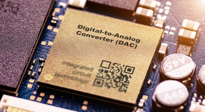 Digital-to-Analog Converter (DAC) IC converting digital signals into analog signals.