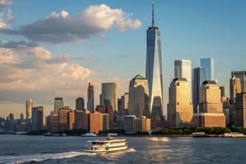 Fototapeta premium New York City skyline with skyscrapers and river view in urban downtown cityscape