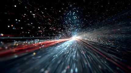 Abstract light speed background with motion blur effect and glowing particles for wallpaper design