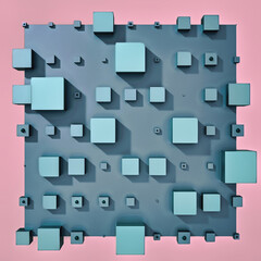 A clean and professional 3D background featuring colorful cubes arranged in a balanced geometric grid on a contrasting color surface.