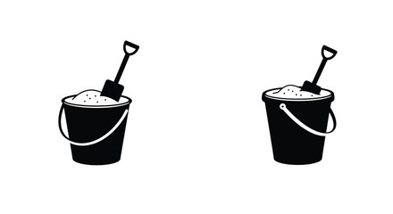 Black and white illustration of two sand buckets with beach tools © Mstsalma