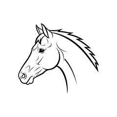 Elegant Horse Head Outline - A Majestic Equine Portrait in Black and White.