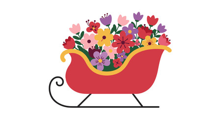 Colorful flower arrangement in a red sleigh for Christmas delivery  