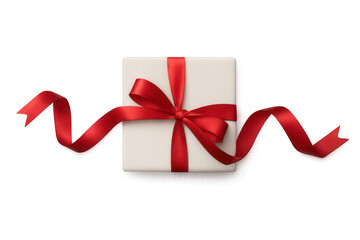 Gift box with red satin ribbon bow on a transparent background, symbolizing celebration and surprise
