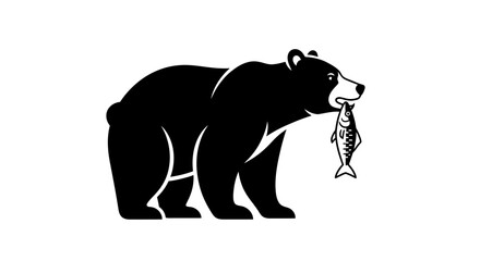 Fototapeta premium Black Bear Holding Fish in Mouth Vector Illustration.