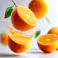 Orange Burst: Sliced oranges release a burst of refreshing juice and vibrant energy, inviting a sensory delight.