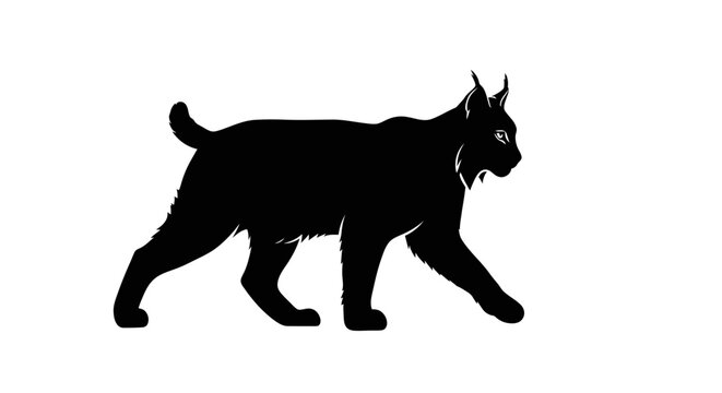 Silhouette of a Lynx Walking with Focused Gaze.