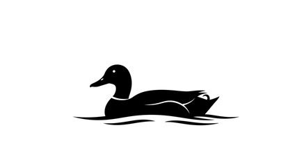 Obraz premium Elegant Black Silhouette of a Duck Swimming Gracefully on Water.