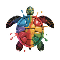 A vibrant turtle bursts with color celebrating art and marine life a stunning digital painting on