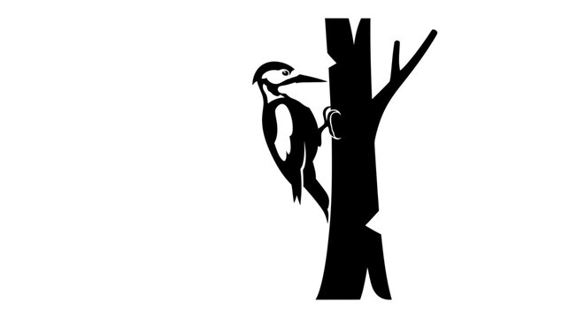black woodpecker on tree trunk clip art preview