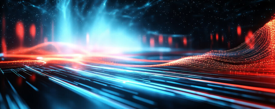 Futuristic digital light trails and abstract technology scene - Powered by Adobe