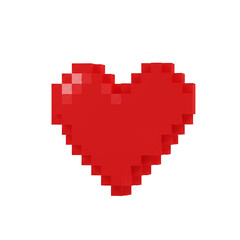 Bright red voxel art heart symbolizing love passion and pixelated emotion