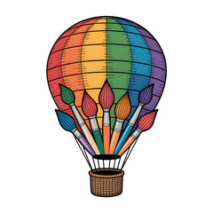 A vibrant soaring hot air balloon fueled by art brushes celebrating creativity and imagination with
