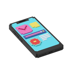 Voxel art smartphone displaying colorful app icons symbolizing mobile tech