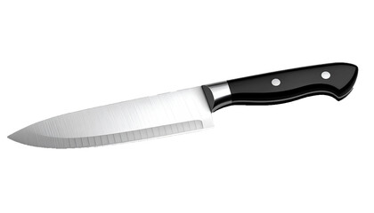 Stainless Steel Chef Knife with Black Handle Isolated on Transparent Background