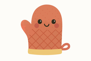 Cute smiling cartoon oven mitt with red and yellow pattern