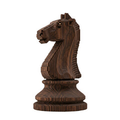Detailed Wooden Chess Knight Piece Against a Solid Background