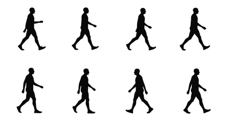 Silhouettes of people walking in different stages of a stride