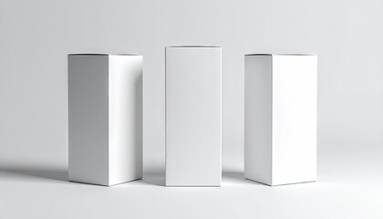 Three blank white rectangular boxes arranged on a clean white background.