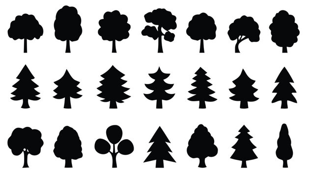 Diverse silhouette tree collection vector icons scalable eps graphic elements for nature and landscape designs silhouette vector illustration white background