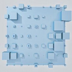 A clean and professional 3D background featuring colorful cubes arranged in a balanced geometric grid on a contrasting color surface.