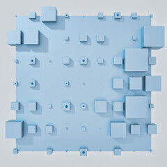 A clean and professional 3D background featuring colorful cubes arranged in a balanced geometric grid on a contrasting color surface.