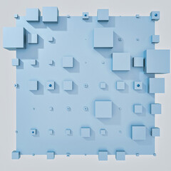 A clean and professional 3D background featuring colorful cubes arranged in a balanced geometric grid on a contrasting color surface.