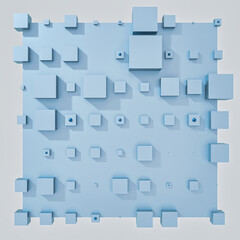A clean and professional 3D background featuring colorful cubes arranged in a balanced geometric grid on a contrasting color surface.