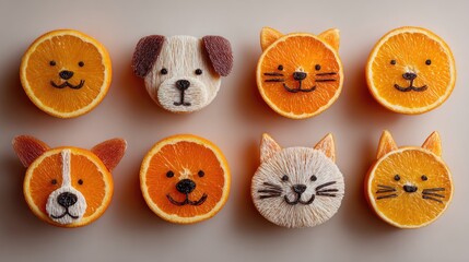 Obraz premium Whimsical Orange and Animal Face Creations for Fun Food Art