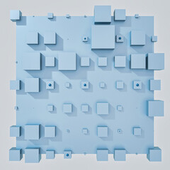 A clean and professional 3D background featuring colorful cubes arranged in a balanced geometric grid on a contrasting color surface.