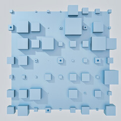 A clean and professional 3D background featuring colorful cubes arranged in a balanced geometric grid on a contrasting color surface.