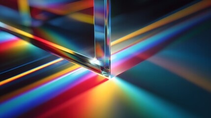 Abstract light refraction through crystal prism for optical effects and color spectrum photography art