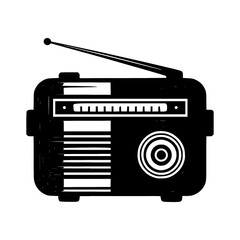 Listening to vintage tunes on an old black radio a symbol of classic entertainment with a white