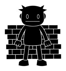 Vector art of cartoon character standing in front of a brick wall