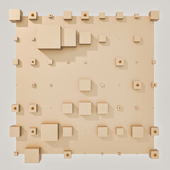 A clean and professional 3D background featuring colorful cubes arranged in a balanced geometric grid on a contrasting color surface.