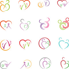 Menschen, Paare, Logos Sammlung, Zwei Personen Logos, Familien Logo