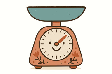 Cute cartoon kitchen scale with smiling face and floral design