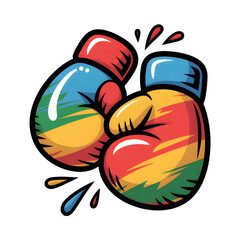Bold Colorful Boxing Gloves Ready for Action in a Dynamic Fight Illustration with cartoon art style