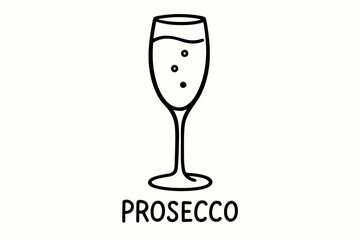 Prosecco glass icon with bubbles on white background