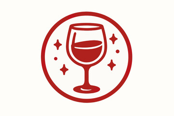 Red wine glass icon with sparkles on a white background