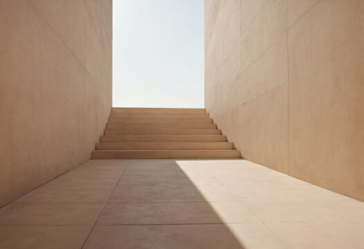 Architectural Ascent: An inviting architectural composition that evokes a sense of progression and spatial awareness, where light and shadow interplay, Leading the eye skyward. Ai generated image.