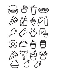 Delicious food doodles for menu design and fun illustrations