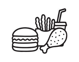 Delicious food doodles for menu design and fun illustrations