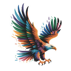 A majestic eagle soars with wings adorned in vibrant hues of freedom and strength digital art