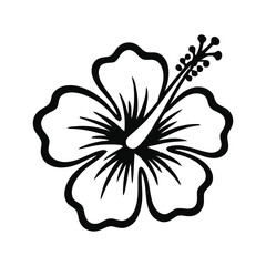 A black and white graphic illustration of a hibiscus flower with detailed stamen and petals design vector © Noor_Designs