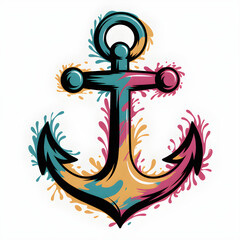 Bold nautical anchor radiates positivity and stability with ocean inspired teal and warm pink hues