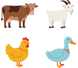 illustration farm animals set vector