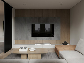 Stylish living room with neutral colors and contemporary furniture.