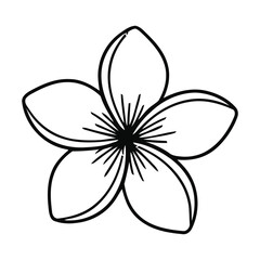 A simple black and white line drawing of a flower with five petals and visible stamen details vector illustration