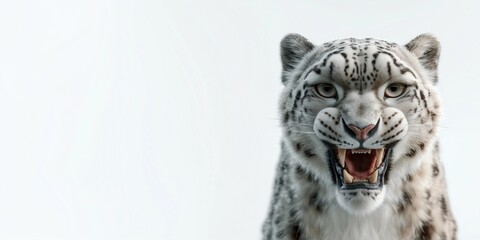 Fototapeta premium Fierce snow leopard,aggression and powe,predator's dominance,copy space,web banner,business.